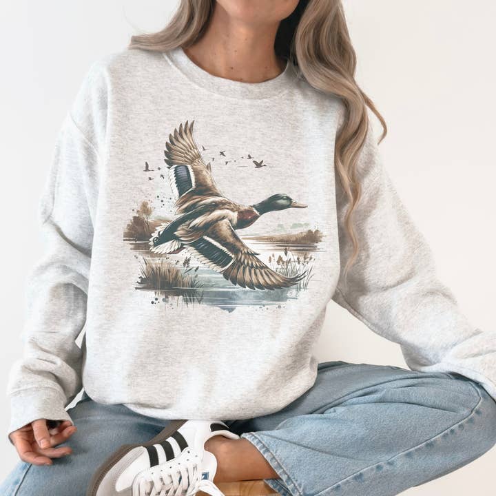 Vintage Mallard wilderness Crew Neck Duck Sweatshirt for wholesale by Amy Anne Apparel Inc