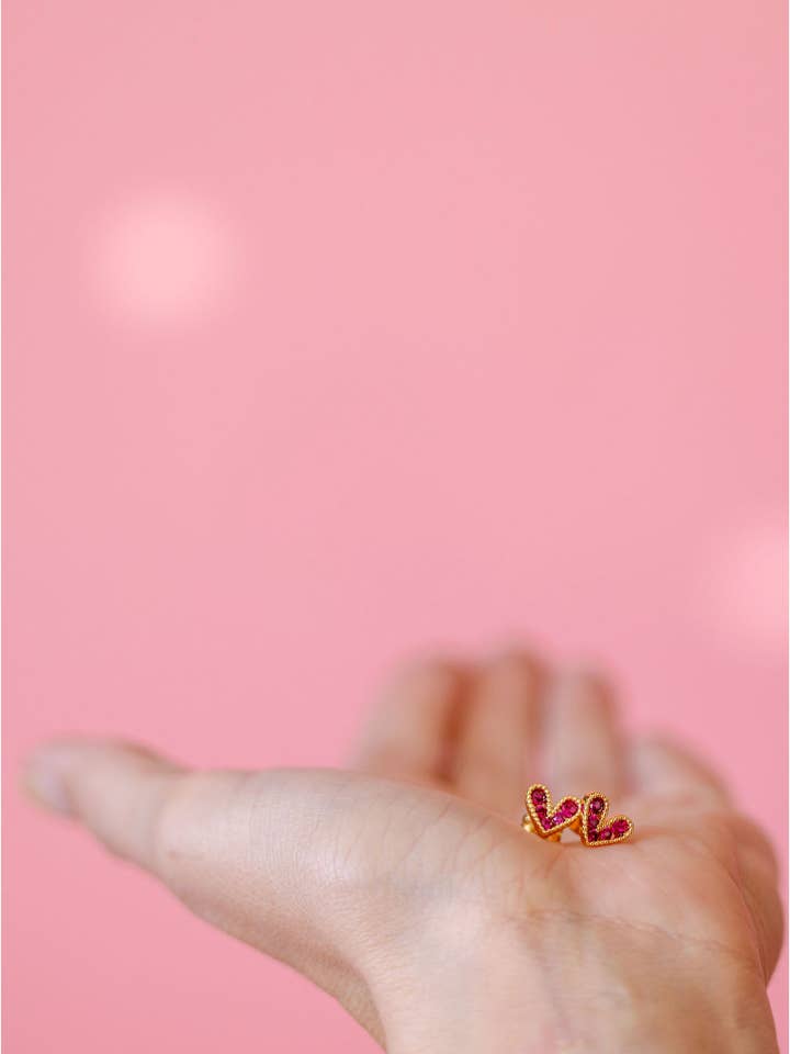 Fuschia heart studs for wholesale by TLD Designs