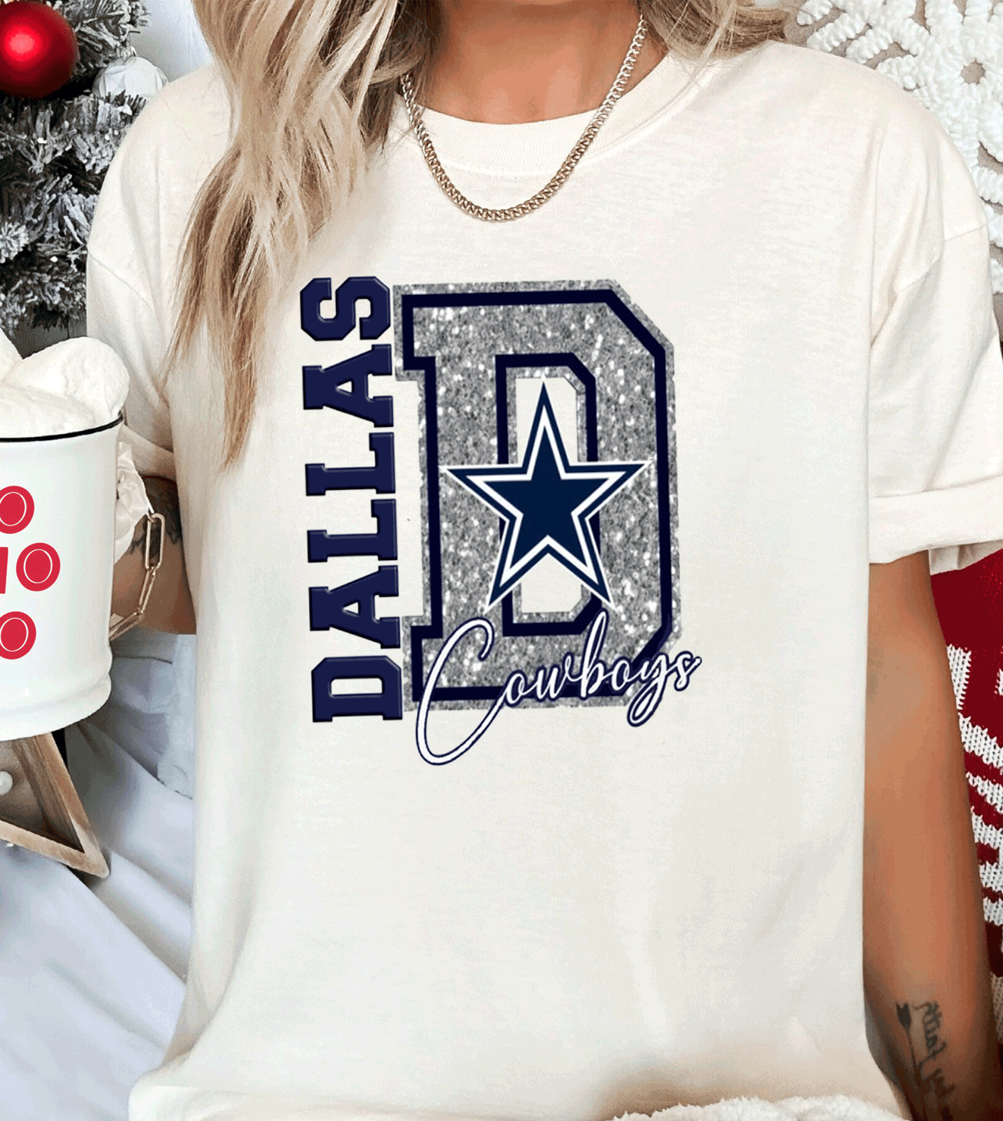 A Blessed Texas Mess Boutique - Wholesale T-Shirt (Graphic) - Women's - Cowboys Football Spirit Wear Faux Glitter America Team1