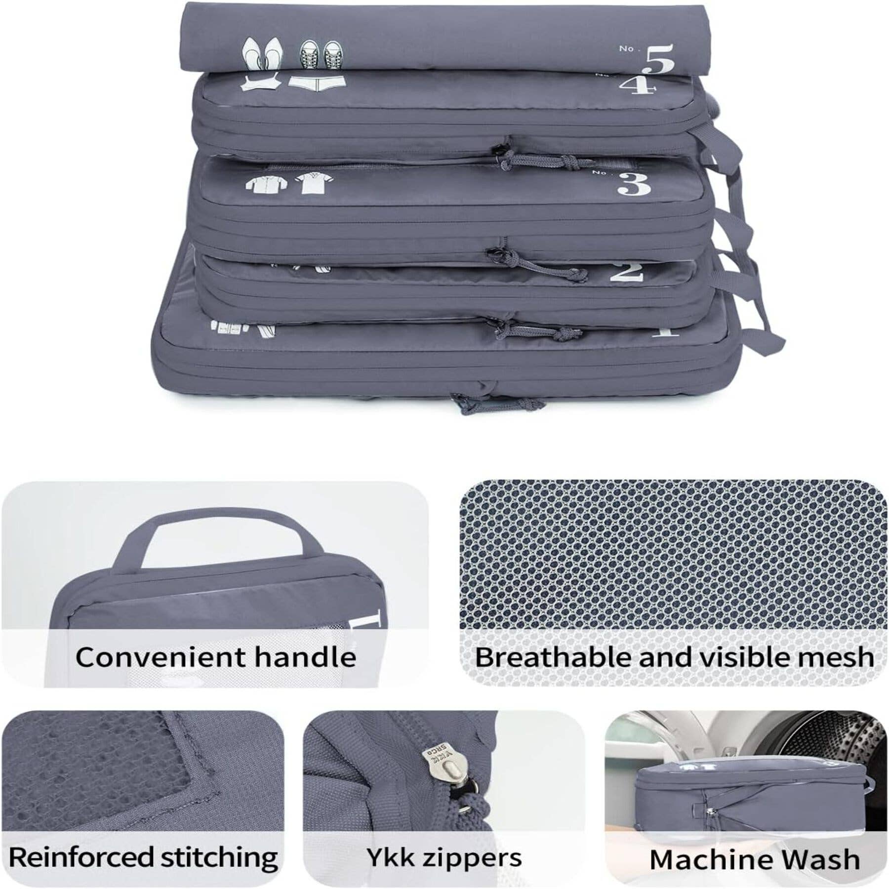 wandf - Wholesale Travel Set - 5 Set Compression Packing Cubes for Suitcases Organiser Bags54