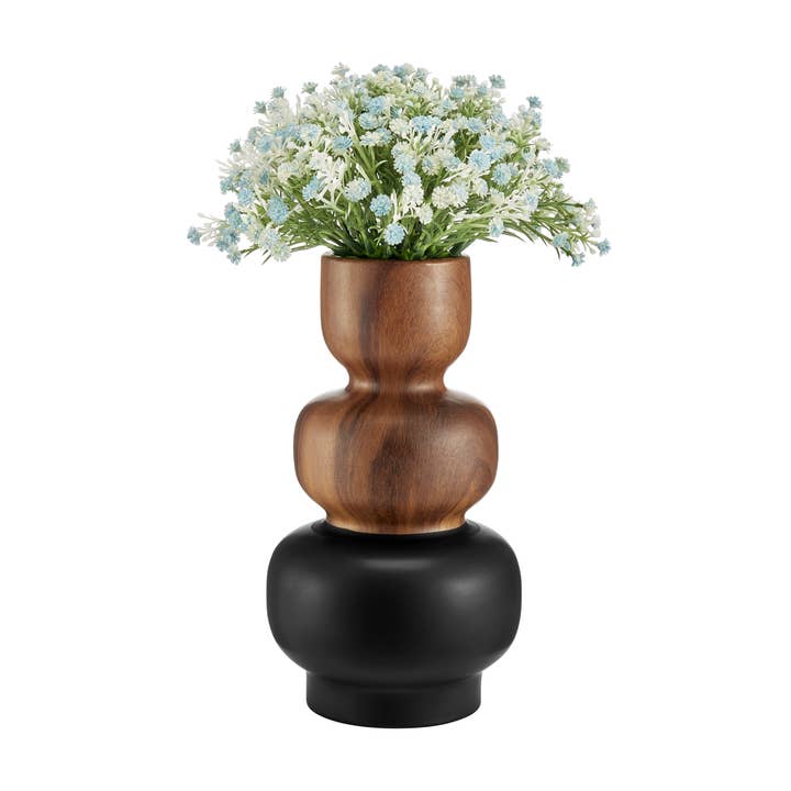 Danya B - Wholesale Vase - Milo Trinnet 3 Tier Stack Two Tone Vase Black and Walnut