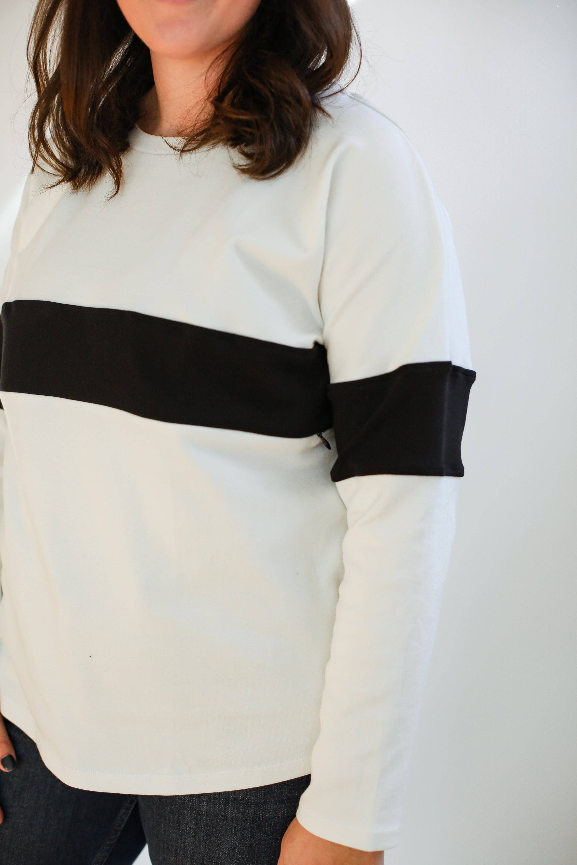 Movemama Apparel - Venta al por mayor Camiseta de lactancia - Sudadera de lactancia con doble cremallera Varsity de manga larga6