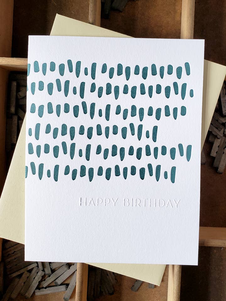 Happy Birthday Embossed Letterpress wenskaart voor wholesale door Iron Leaf Press