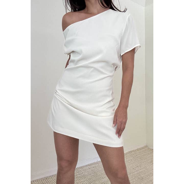 Asymmetric Neck Cowl Back Mini Dress for wholesale by Salty