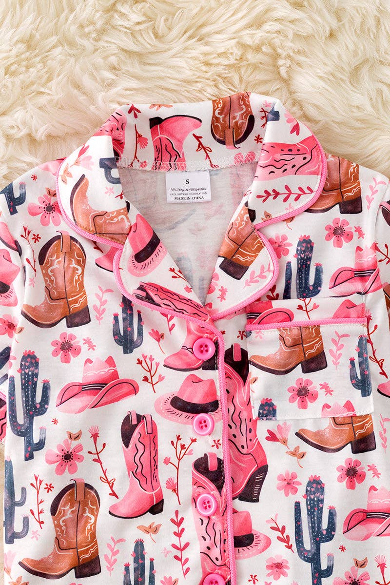 Kids Charm Online - Wholesale Sleepwear Set - Kids - Cowgirl boot printed Girls pajamas set. PJG50295 Jean1