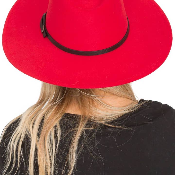 Cap Zone - Wholesale Fedora - Women's - Red Bottom Black Belt Rancher Hat Wide Brim37