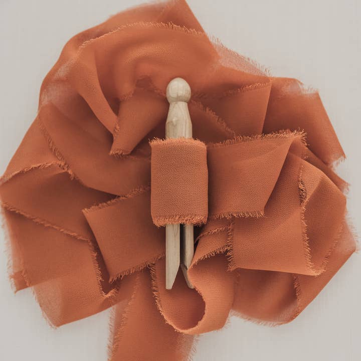 Evermore | STYLED - Wholesale Ribbon - Gift Wrapping - Burnt Orange Chiffon Ribbon 1.5" x 5 Yards, Hand Dyed Ribbon