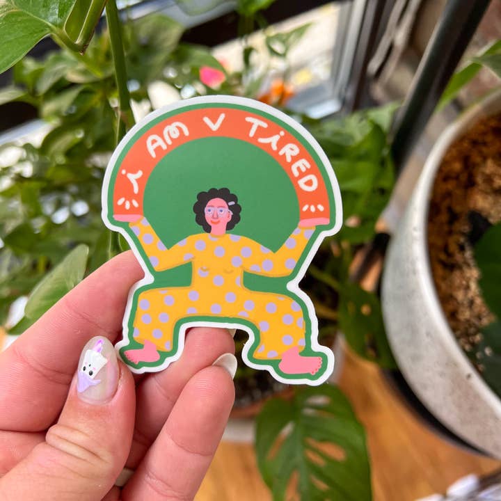 Tired Sticker for wholesale by Paris Woodhull Illustrations