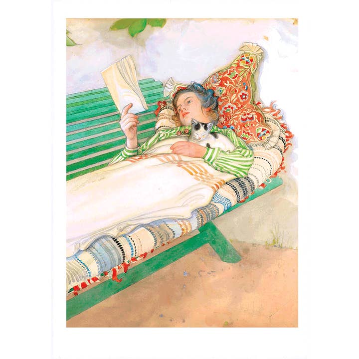 Laughing Elephant - Wholesale Everyday greeting card - Woman Reading with a Cat - Books & Readers Greeting Card1