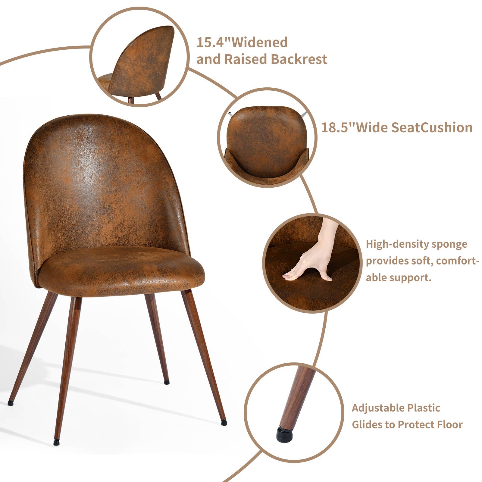 39F Inc. – Großhandel Stühle – Retro Industrieller Wildleder-Esszimmerstuhl (1 Stk.) - Metallbein14