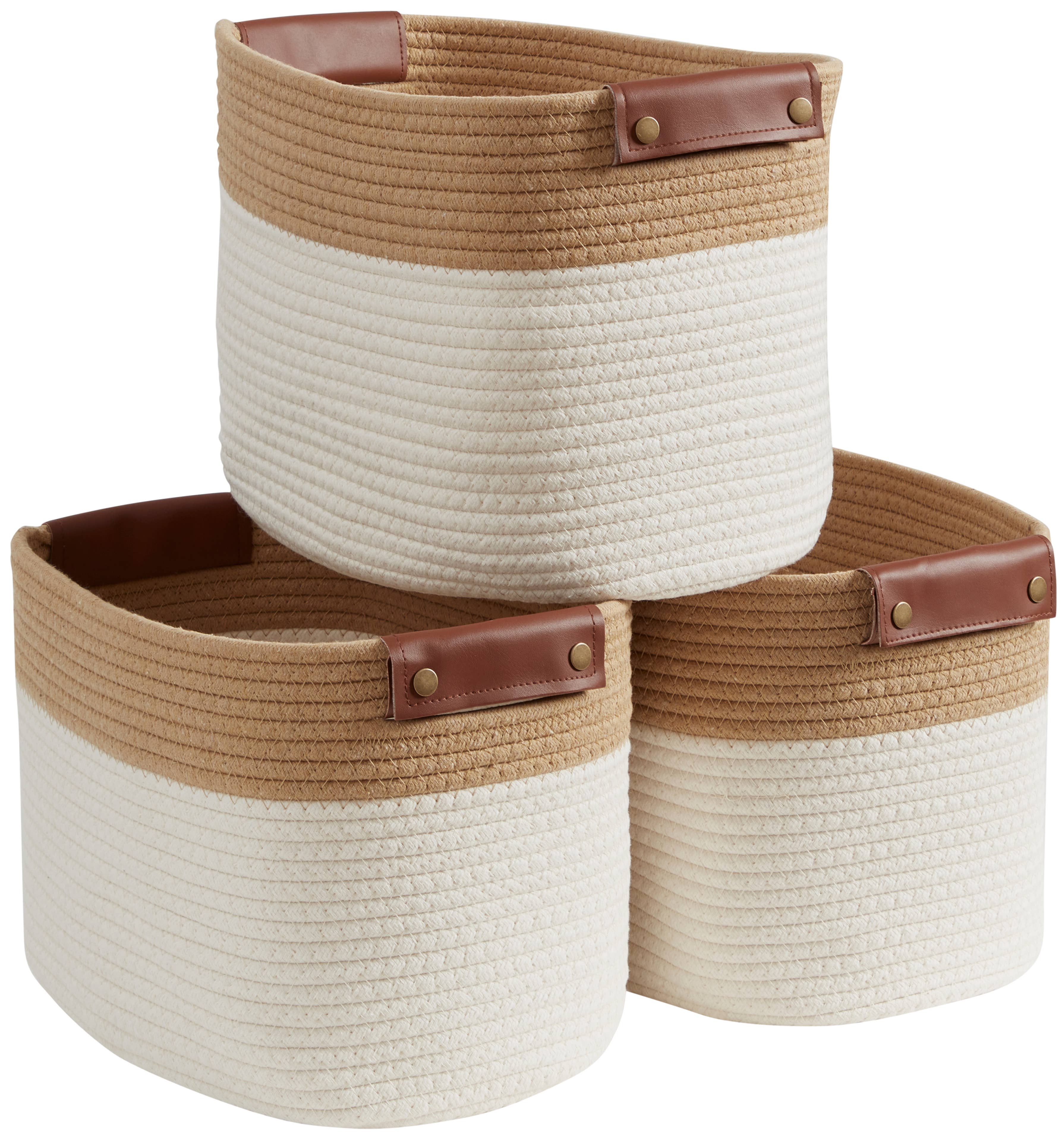Ornavo Home - Wholesale Basket - 3 Pack Woven Cotton Rope Shelf Storage Basket with Handles3