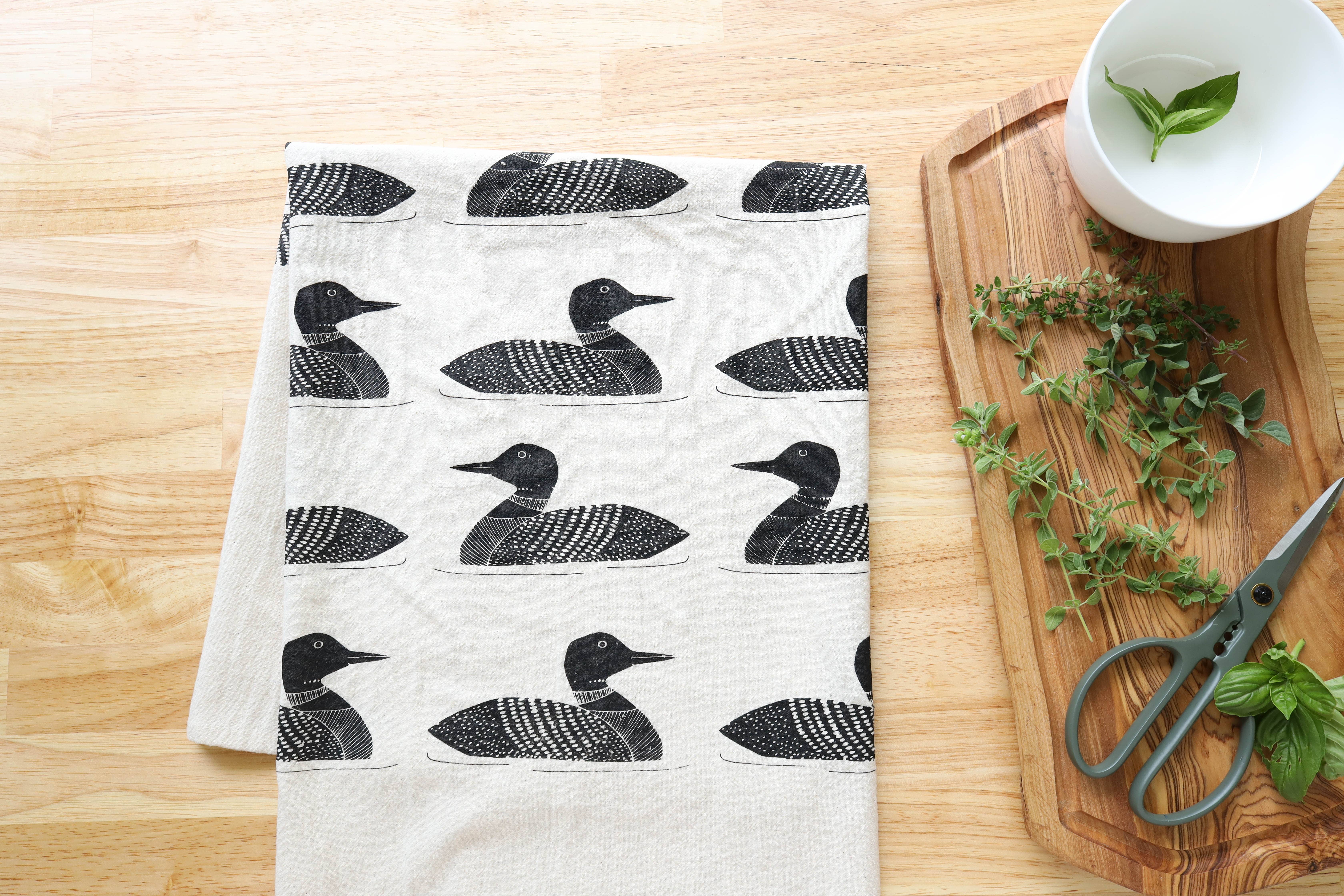 The High Fiber - Wholesale Tea Towel - Handprinted Common Loon Kitchen Towel –Natural, Eco-friendly4