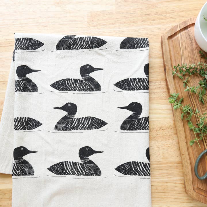 The High Fiber - Wholesale Tea Towel - Handprinted Common Loon Kitchen Towel –Natural, Eco-friendly4