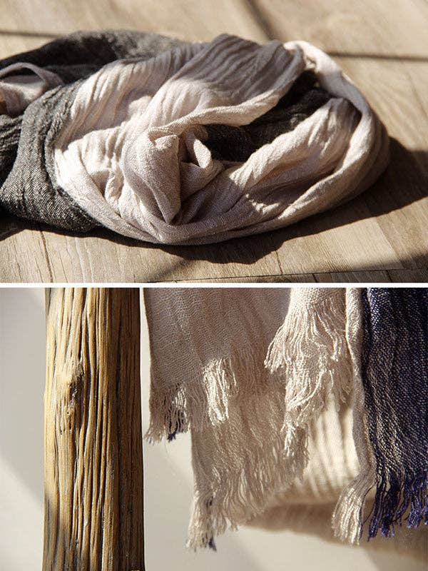 VividLux - Vente Écharpe – femme - Écharpe vintage en coton Ramie de couleur contrastante12