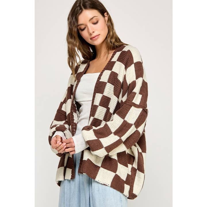 Cardigã Boho Feminino Oversized Check Me Out por atacado de Upmost