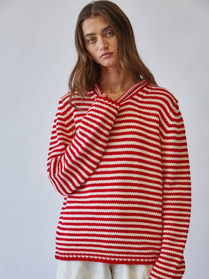 NSW2735-Everyday Cozy Stripe Knit Sweater-red
for wholesale by Creamon
