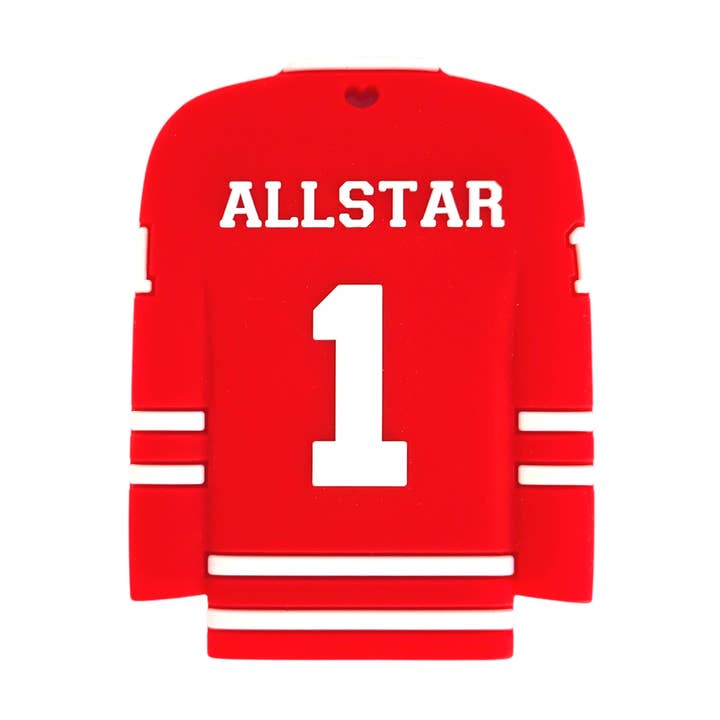 Maillot de dentition en silicone HOCKEY - Rouge pour la vente par SloaneandBlake