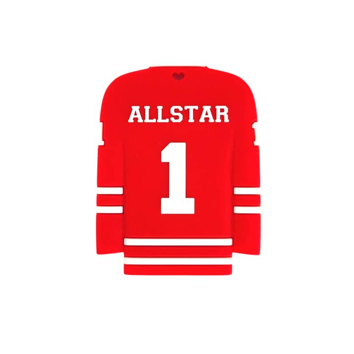 HOCKEY JERSEY Silicone Teether - Red for wholesale by SloaneandBlake