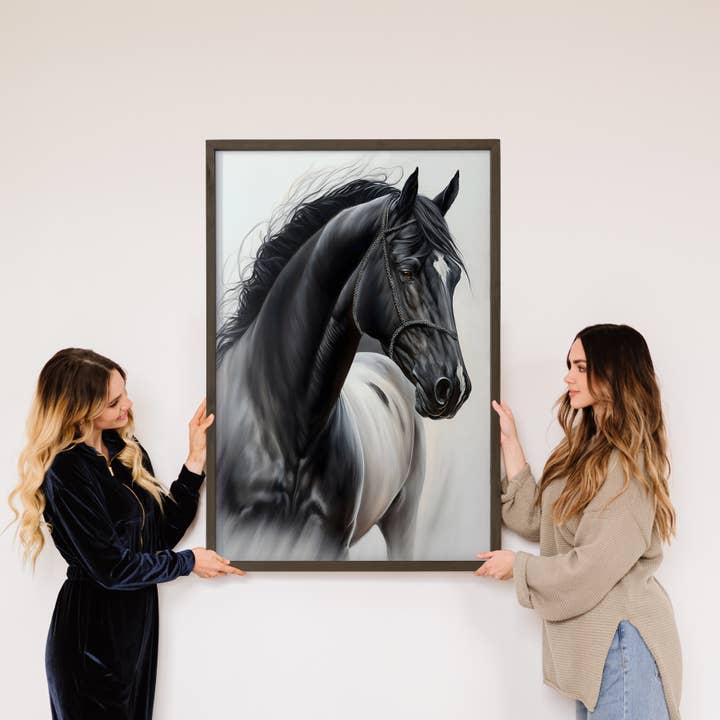 Hangout Home - Wholesale Art Print - Majestic Horse - Black and White Horse Canvas Art - Framed3