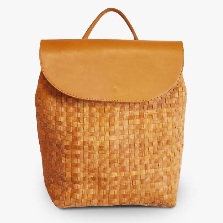 Cognac Elsa Basketweave Backpack for wholesale on Faire1