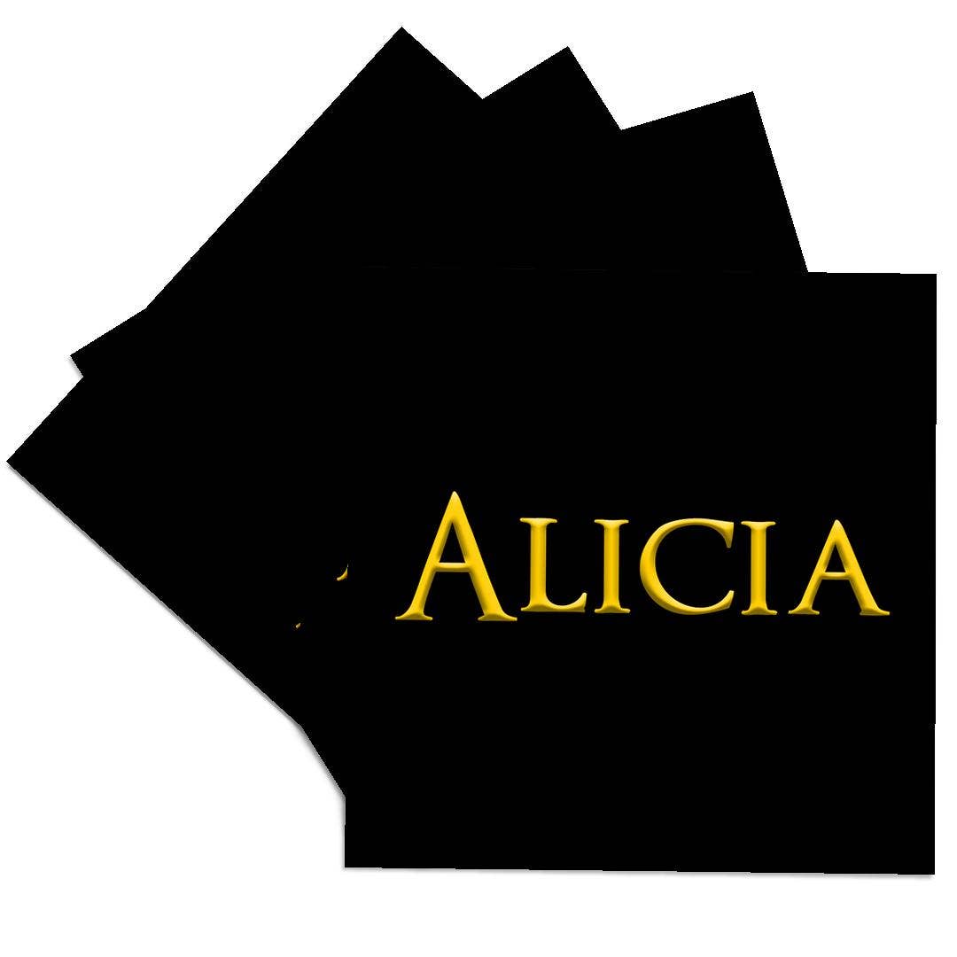 3dRose - Wholesale Coasters - 3dRose, Alicia attractive female name in the USA. Yellow on black talisman, Coaster0