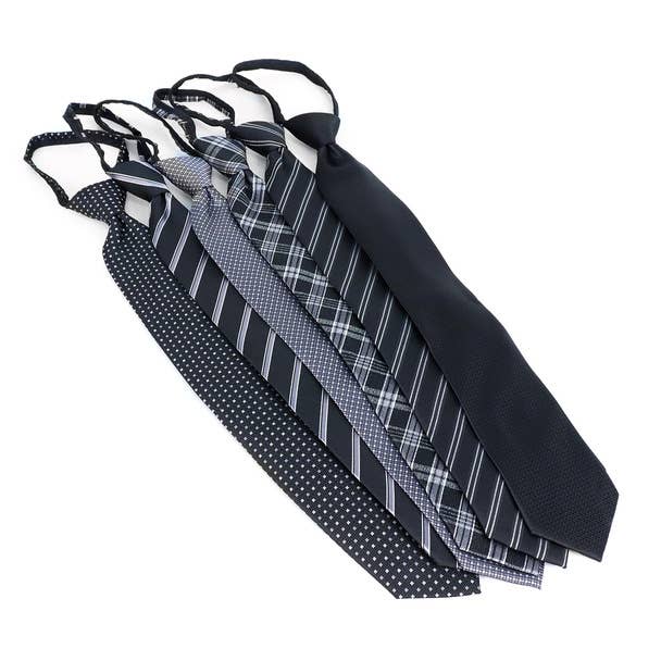 Selini New York - Wholesale Necktie - Men's - 6pc Microfiber Classic Black Zipper Pre-Tied Neckties3