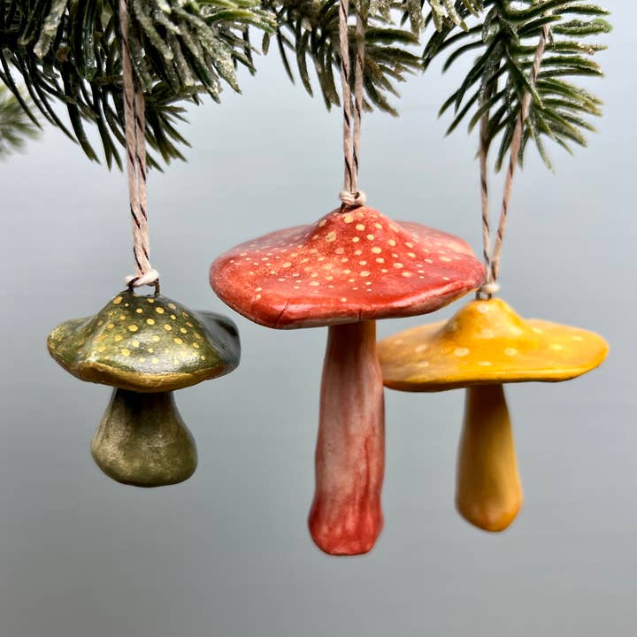 Handmade Clay Mushroom Ornament for wholesale by Studio Jane