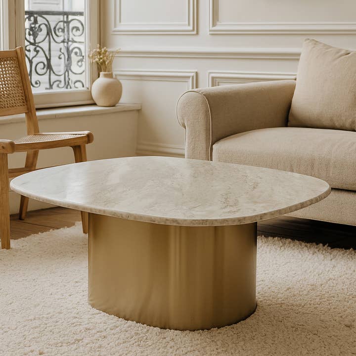 MESITA DE MÁRMOL GRIS Y METAL DORADO 80X73X33 CM FEDJE para venta al por mayor de Now's Home