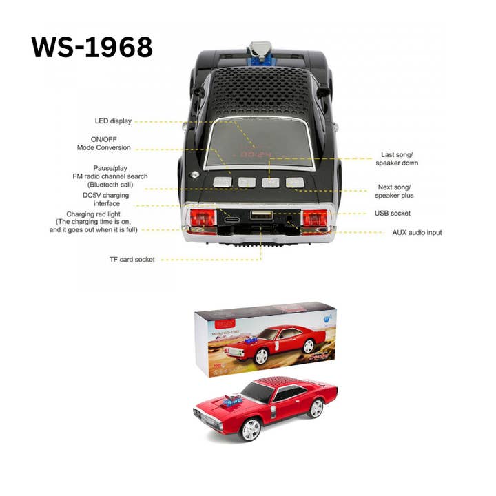 iPhoenix Technology Corporation - Wholesale Luidsprekers/speakers - WS-1968 CAR Bluetooth-luidspreker Oplaadbare FM-radio USB