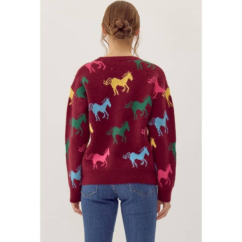 STYLE USA – wholesale Pullovertröja - Dam – Stickad pullovertopp med hästmönster1