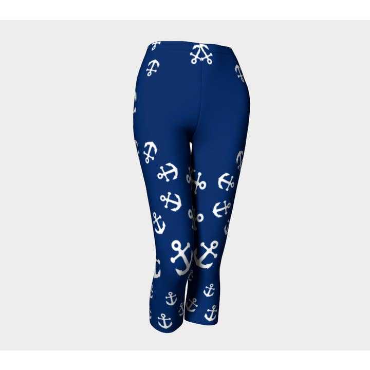 Anchor Pinwheel Adult Capris - White on Navy for wholesale by SummerTies