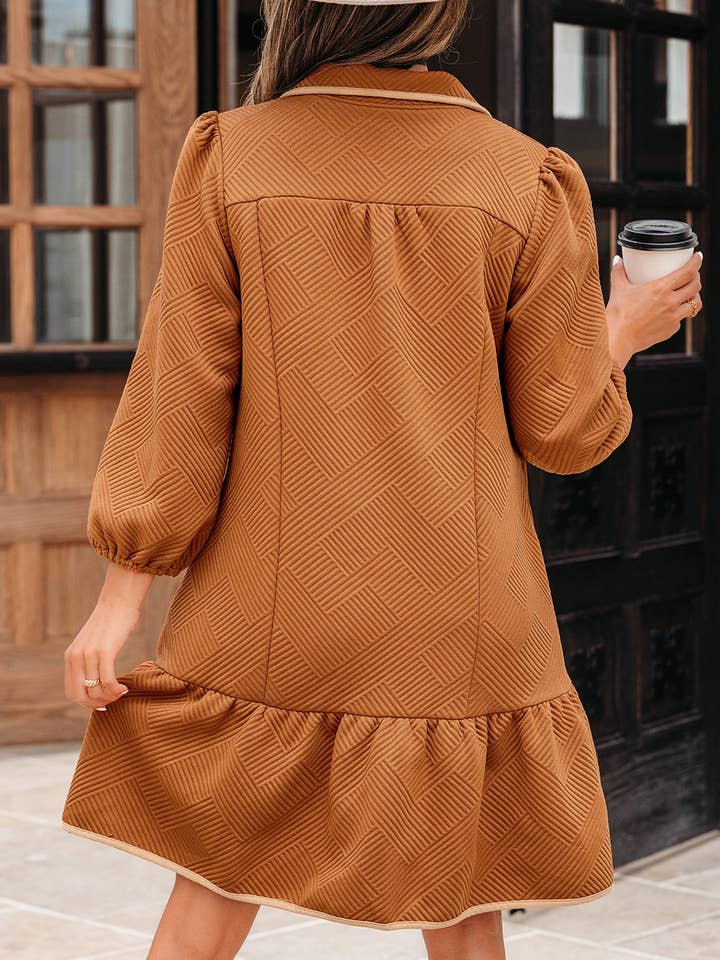 Naomi's Happy Place Shop - Wholesale Dress - Women's - Danielle Zip Collar Textured Mini Dress1