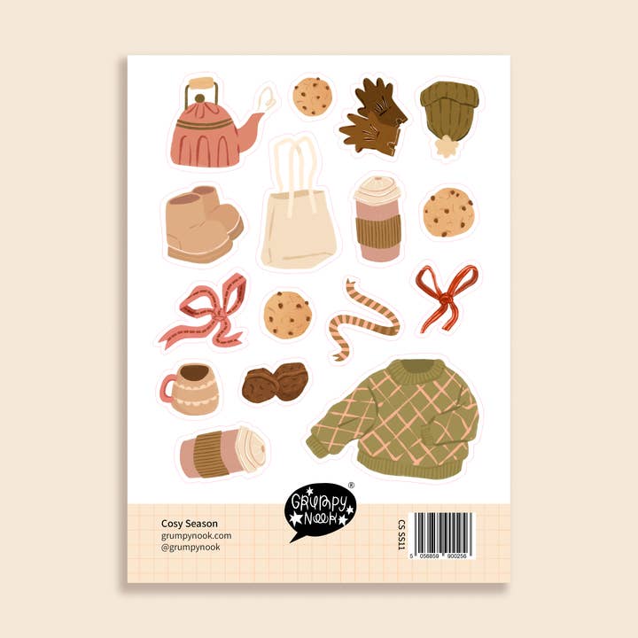 Cosy Season Sticker Sheet for wholesale by Grumpy Nook