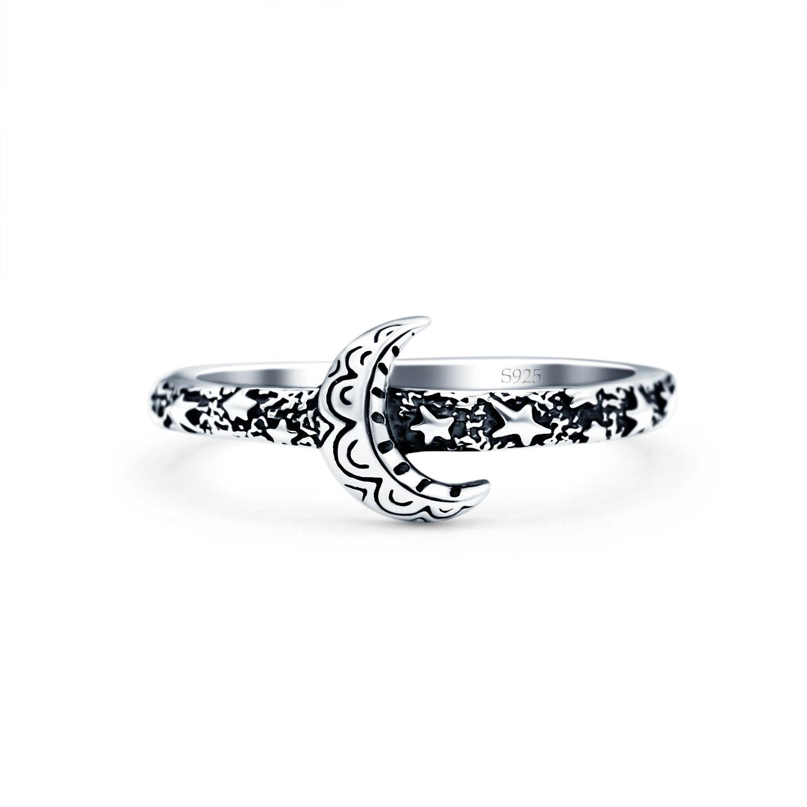 Sterling Silver Crescent Moon Ring Oxidized Band Thumb Ring (8mm) for wholesale on Faire0