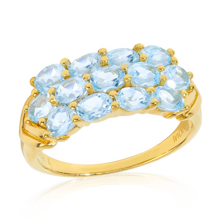 Guldpläterad silver blå topas Bluefire Cascade cocktailring för wholesale av Tiramisu