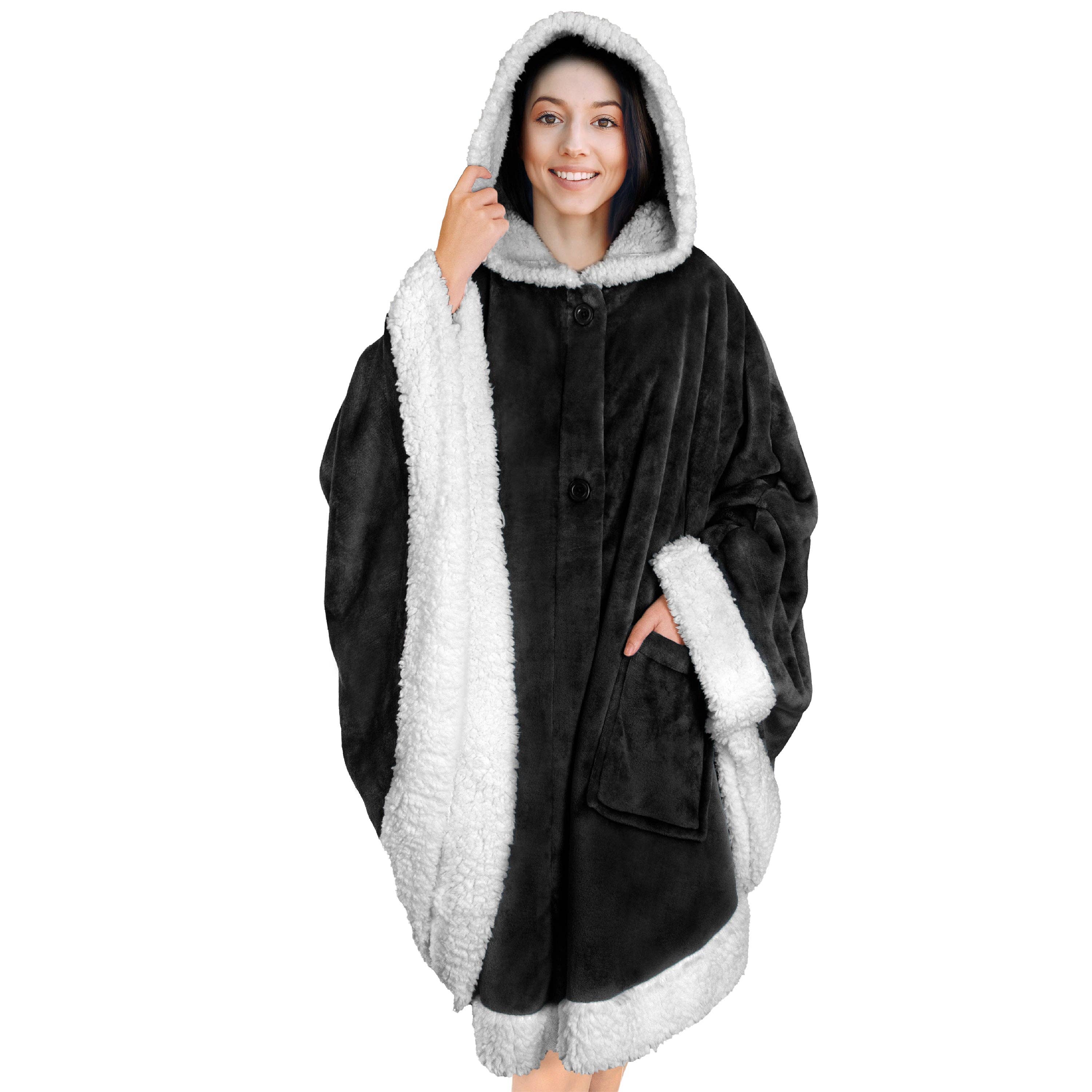 Pavilia – wholesale Poncho – Women's – Angel Wrap Hoodie Sherpa Poncho Blanket160