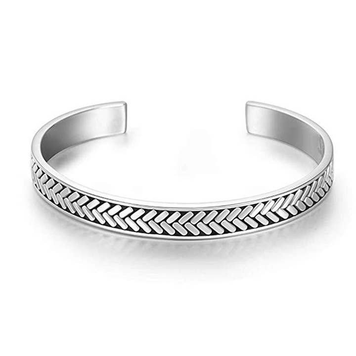 FANCIME FEARLESSNESS Pulseira masculina de punho aberto em prata de 1ª Lei por atacado de Fanci Me Jewelry