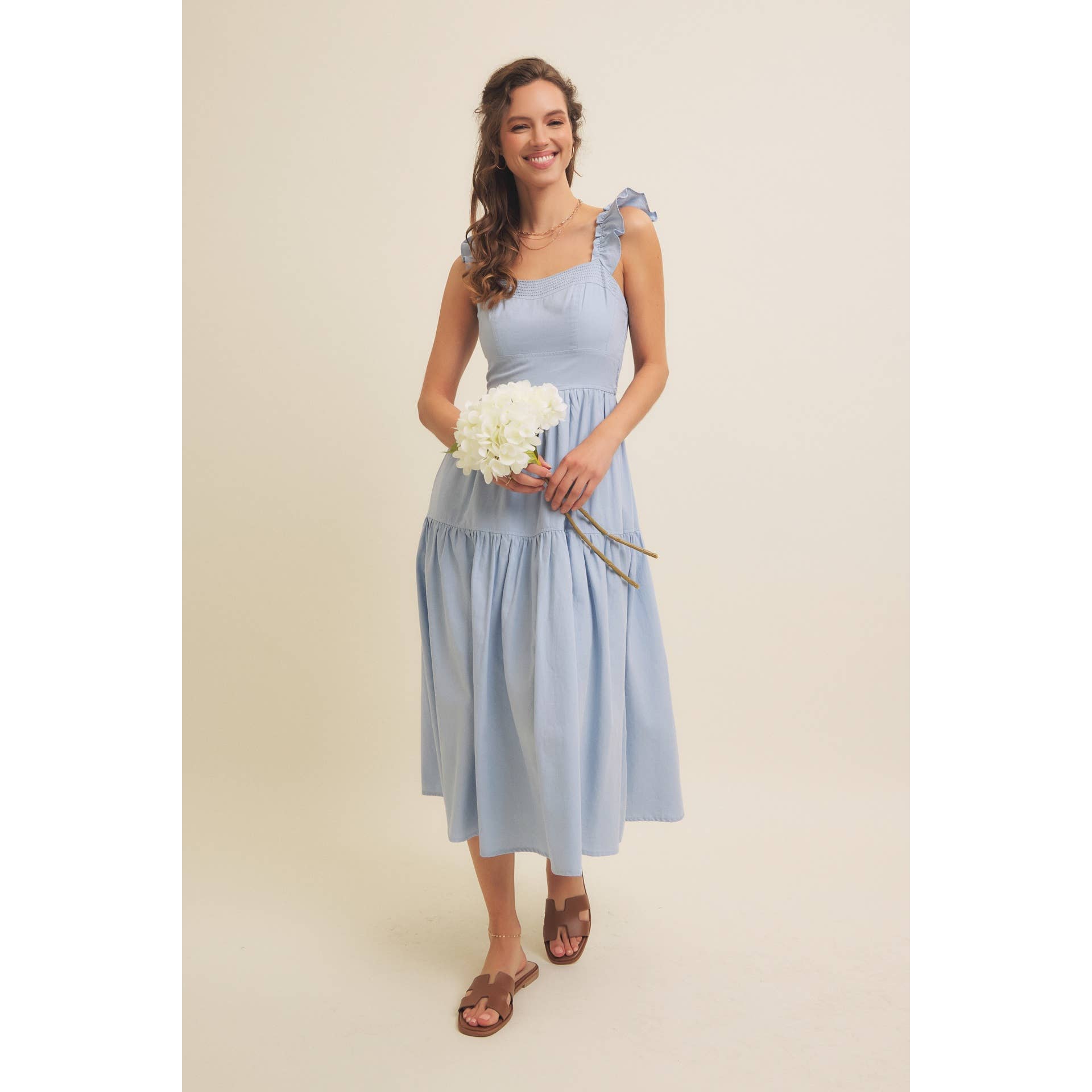 in february – wholesale Klänning - Dam – Klänning midi med volangärmar och sömdetaljer7