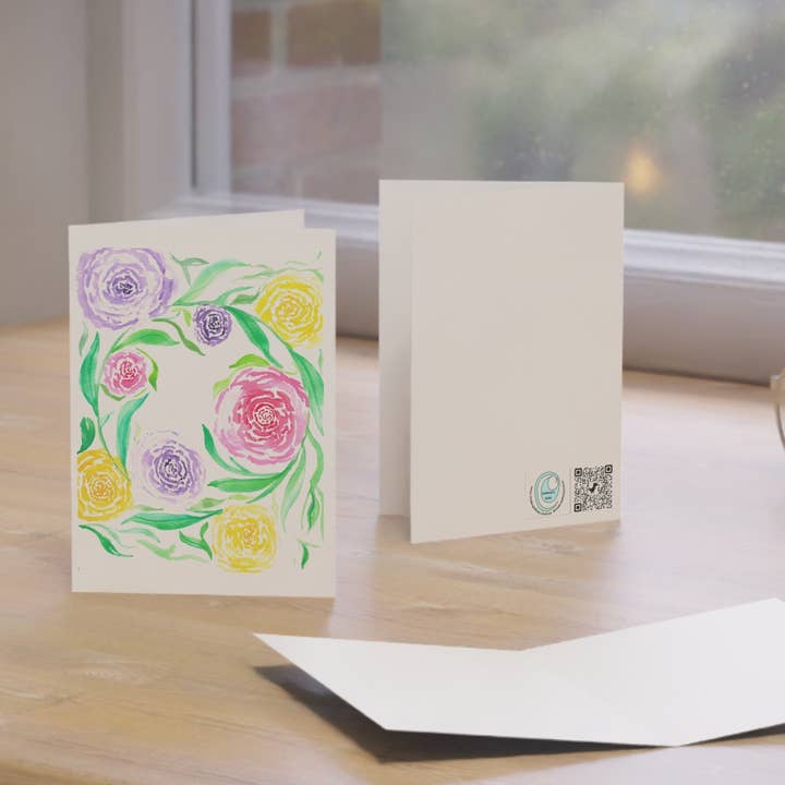 Rosy Wreath Print - Greeting Cards (1, 10, 30, and 50pcs) for wholesale by Oceane's Echo