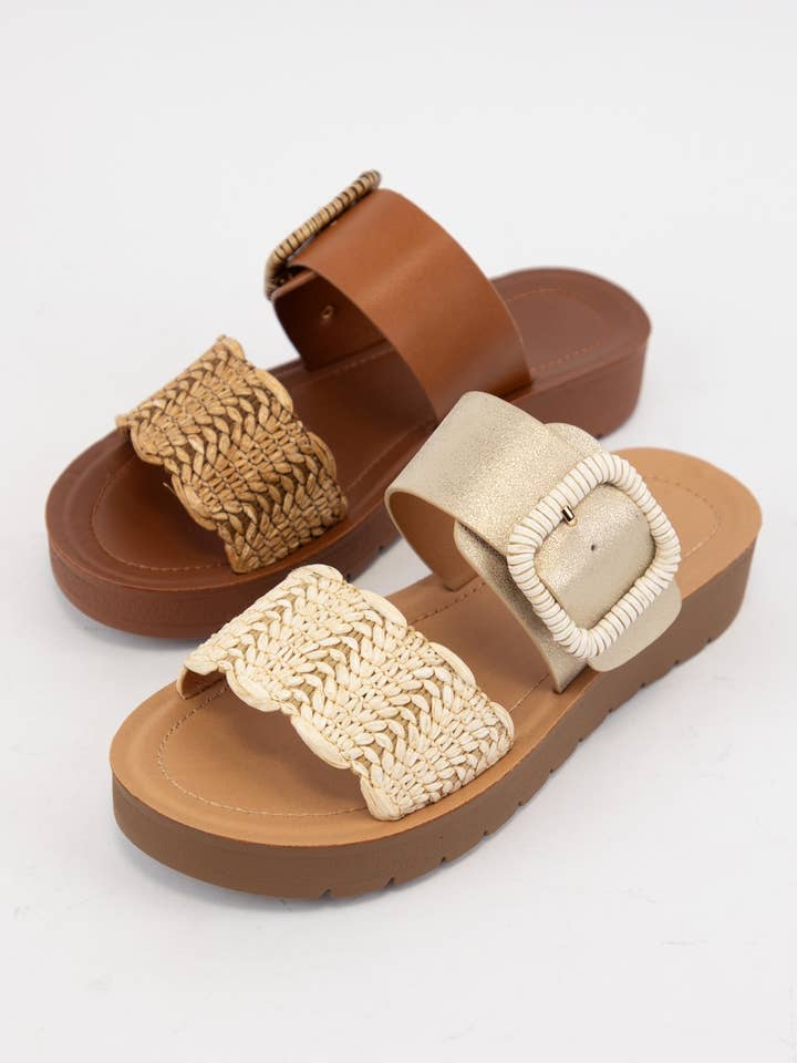 CCOCCI - Wholesale Sandals - Women's - CACTUS WAVY RAFFIA STRAP DESIGN SLIP-ON SANDAL