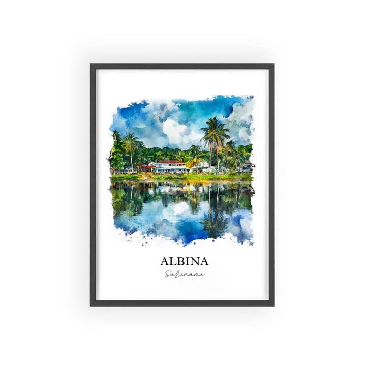 Premium Travel Art - Wholesale Art Print - Albina Suriname Wall Art, Marowijne Print, Suriname Watercolor Art, Albina Suriname Gift, Travel Print, Travel Poster, Housewarming Gift6