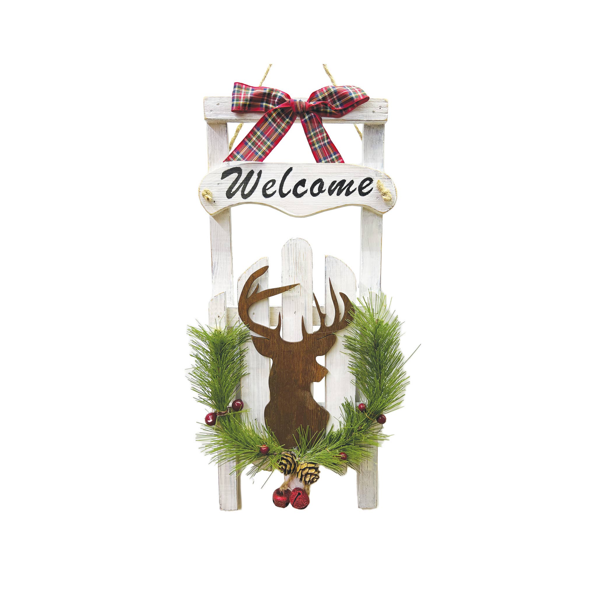 Pawnee Bill’s - Wholesale Christmas Decoration - Hanging Welcome Christmas Sled with Deer Decal0