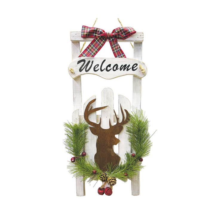 Pawnee Bill’s - Wholesale Christmas Decoration - Hanging Welcome Christmas Sled with Deer Decal0