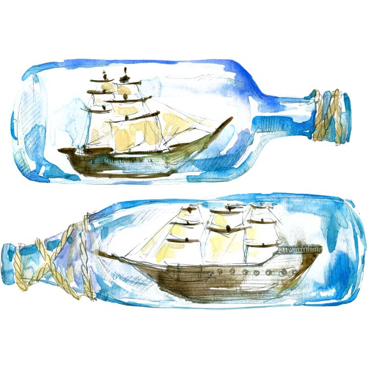 Nautical/ Pirate Ships in Bottles White Hand Towel for wholesale by Ox Bow Decor
