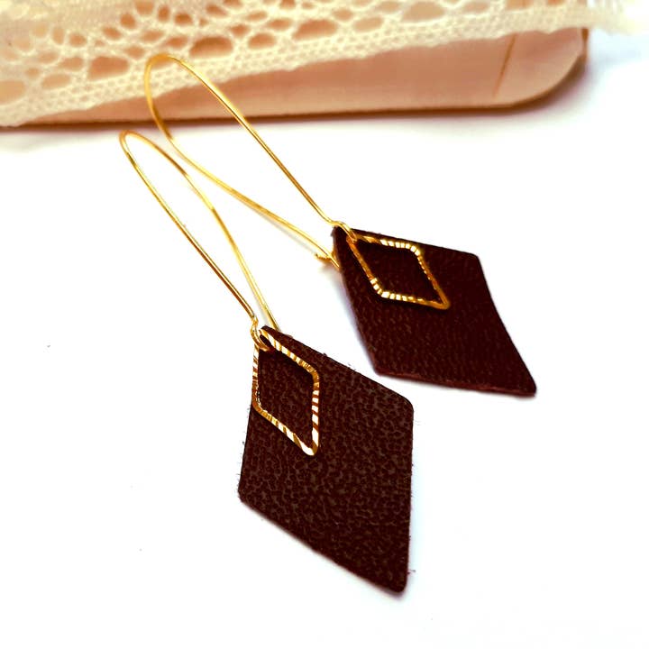 Nuevos pendientes de cuero en forma de diamante para venta al por mayor de JUL ET FIL