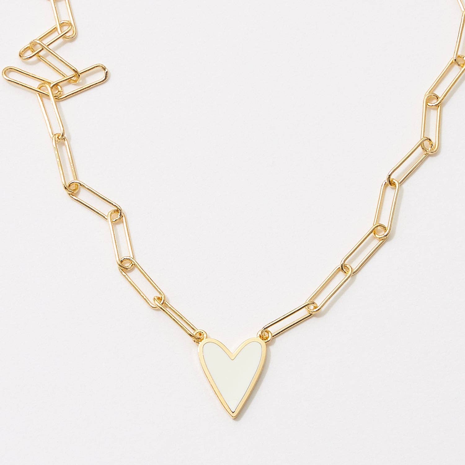 Frem - Vente Colliers à pendentif - Collier à chaîne en forme de cœur avec pendentif en émail et trombones trempé dans de l'or2