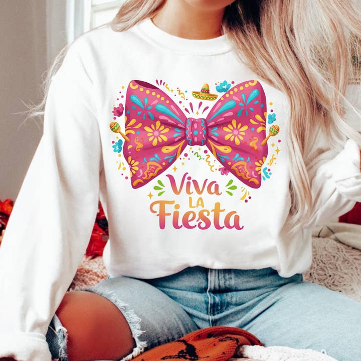 NVC Ecommerce LLC - Wholesale T-Shirt (Graphic) - Women's - Viva La Fiesta Coquette Bow Shirt, Cinco De Mayo Sweatshirt3
