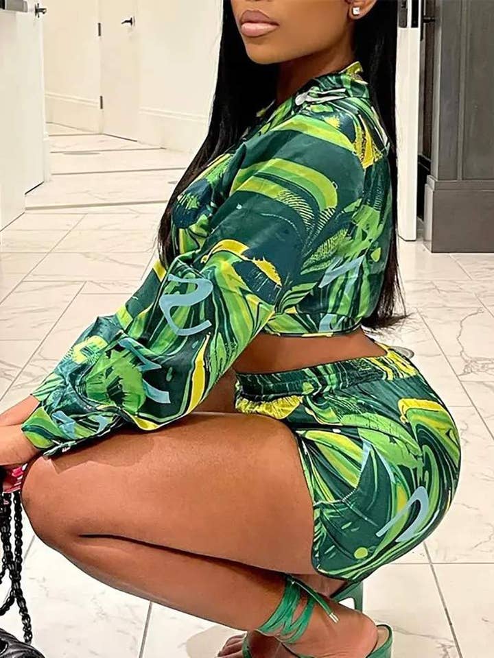 Flarix - Wholesale Top & Short Set (NOT Loungewear) - Women's - print tied detail long sleeve top shorts set3