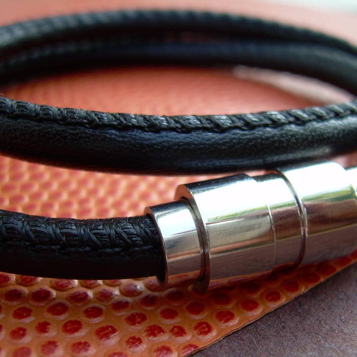 Urban Survival Gear USA - Wholesale Jewelry - Men's - Mens Leather Bracelet,Premium Stitched Nappa Leather,Fathers Day, Groom, Stainless Steel Magnetic Clasp, Mens Jewelry, Leather Bracelet1