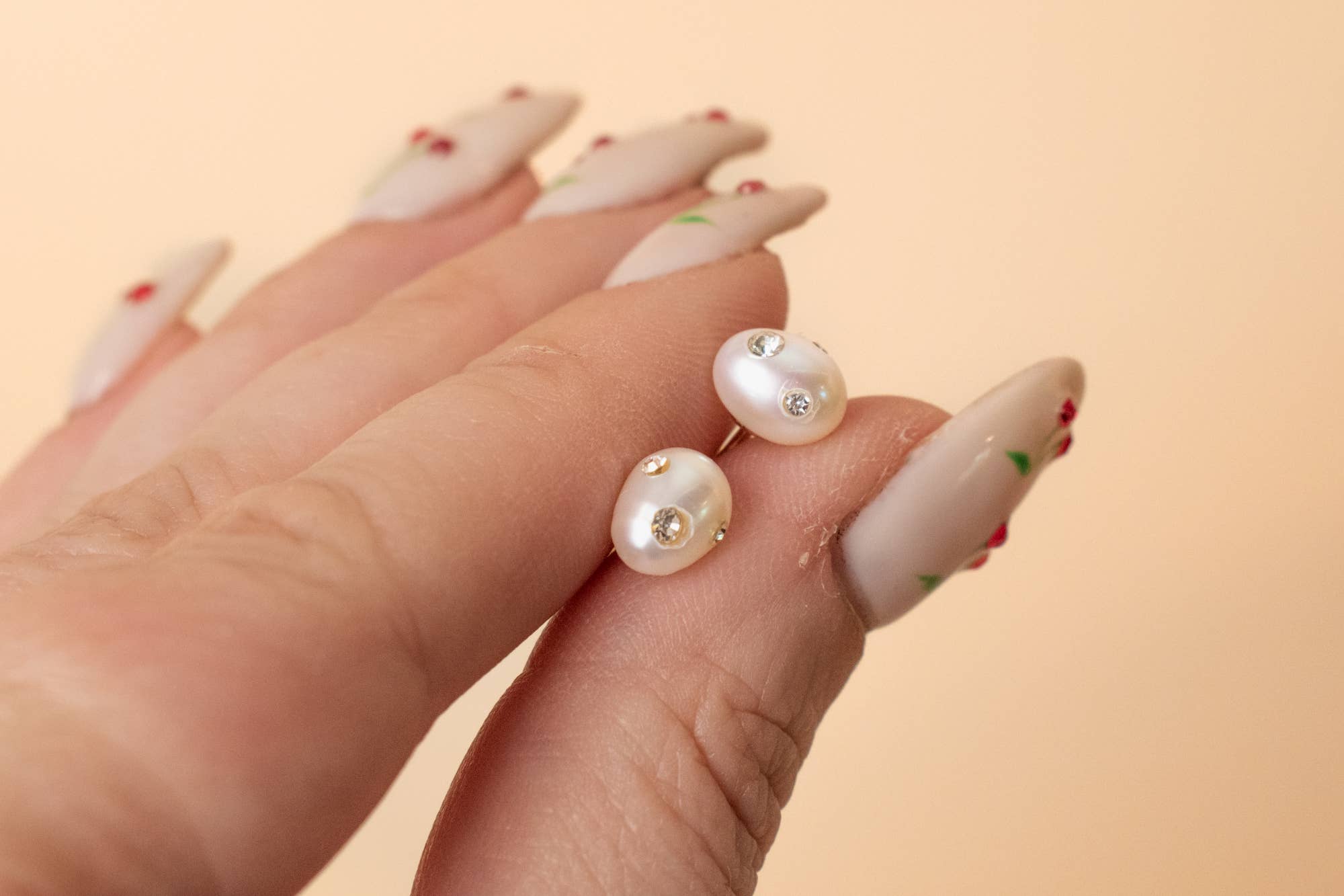 Cold Gold - Wholesale Stud/Post Earrings - The Aura Studs: Baroque Pearl and Crystal Gemstone Earrings3